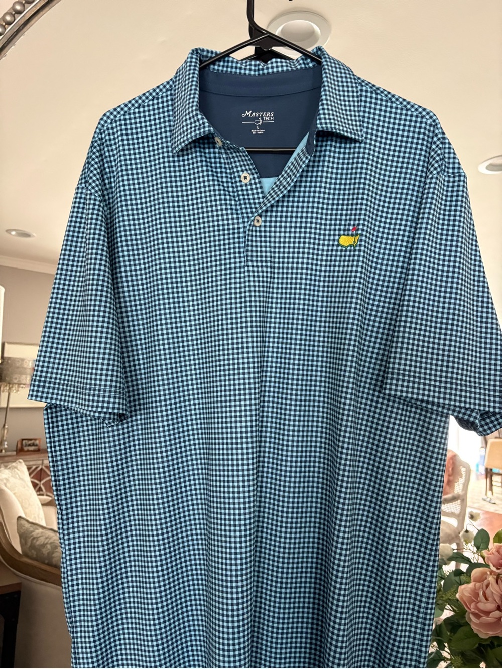 Masters Blue Gingham Short-Sleeve Button Down Polo